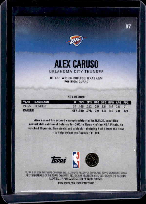 2025-26 Topps Signature Class #97 Alex Caruso Chrome Green Refractors #/150