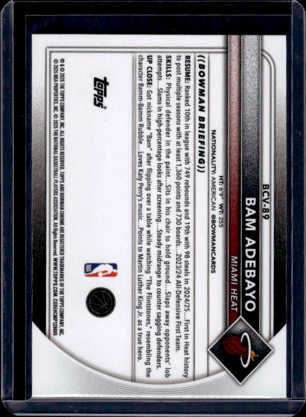 2025-26 Bowman #BCV-89 Bam Adebayo Chrome Fuchsia Mojo Refractors #/299