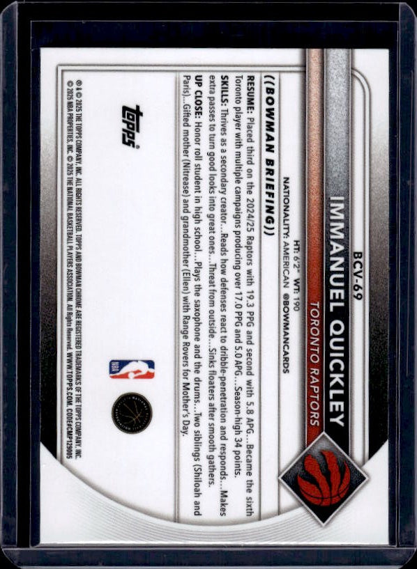 2025-26 Bowman #BCV-69 Immanuel Quickley Chrome Fuchsia Mojo Refractors #/299