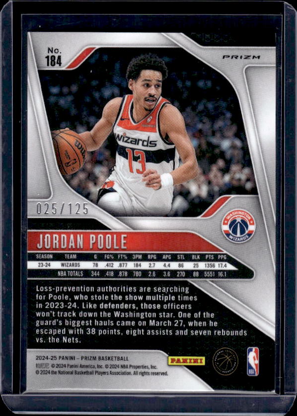2024-25 Panini Prizm #184 Jordan Poole Prizms Fast Break Orange #/125