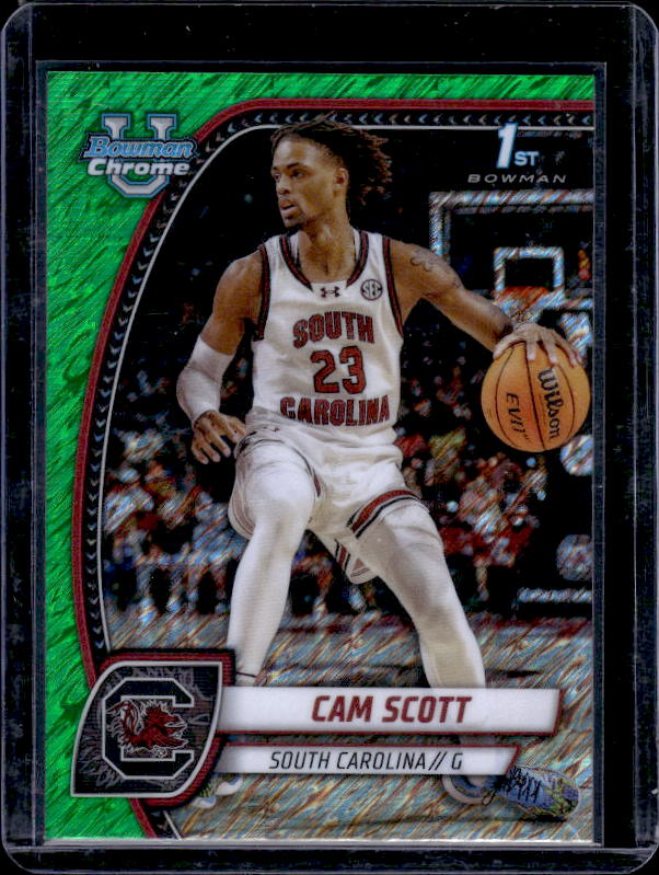 2024-25 Bowman University Chrome #13 Cam Scott Green Shimmer Refractor