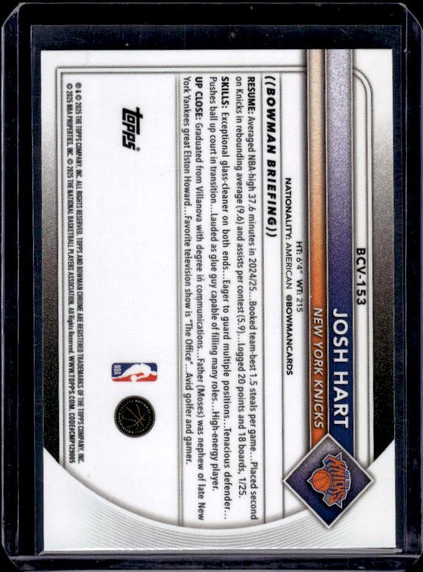 2025-26 Bowman #BCV-153 Josh Hart Chrome Mini-Diamond Refractor