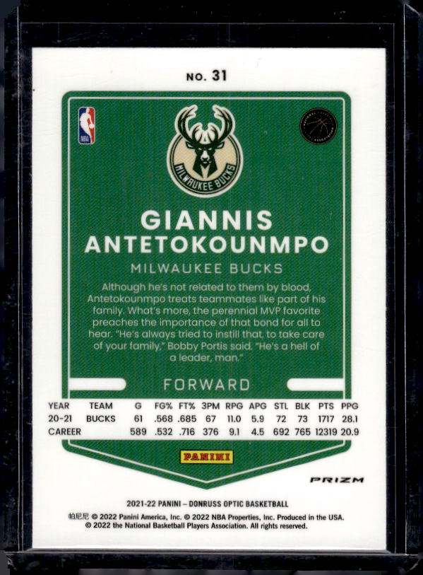 2021-22 Donruss Optic #31 Giannis Antetokounmpo Holo
