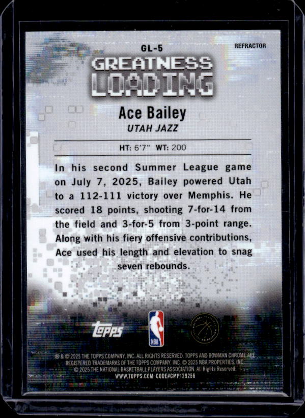 2025-26 Bowman #GL-5 Ace Bailey Greatness Loading Refractor