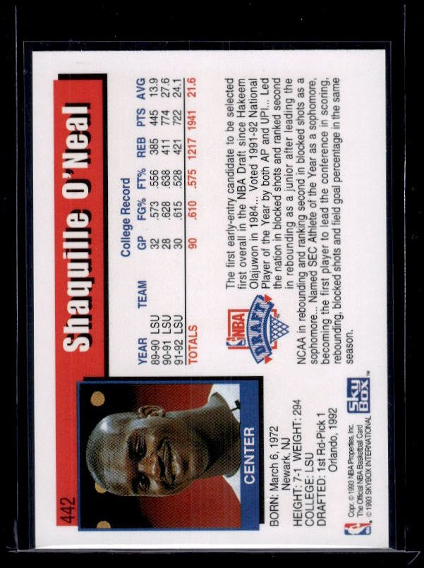 1992-93 Hoops #442 Shaquille O'Neal