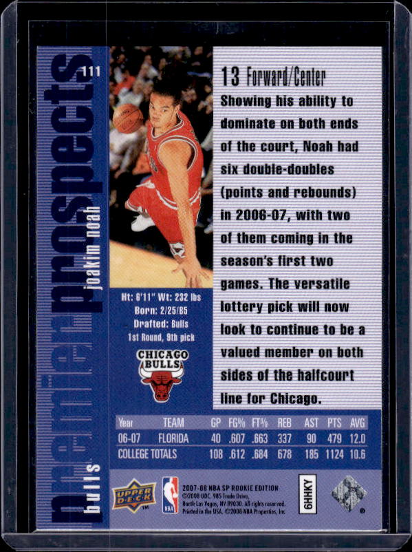 2007-08 SP Rookie Edition #111 Joakim Noah
