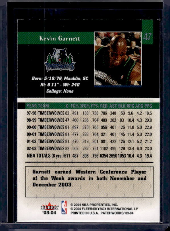 2003-04 Fleer Patchworks #47 Kevin Garnett