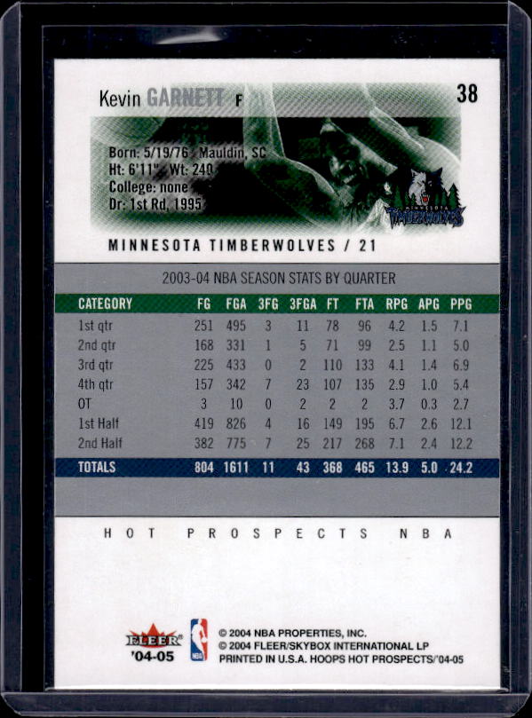 2004-05 Hoops Hot Prospects #38 Kevin Garnett