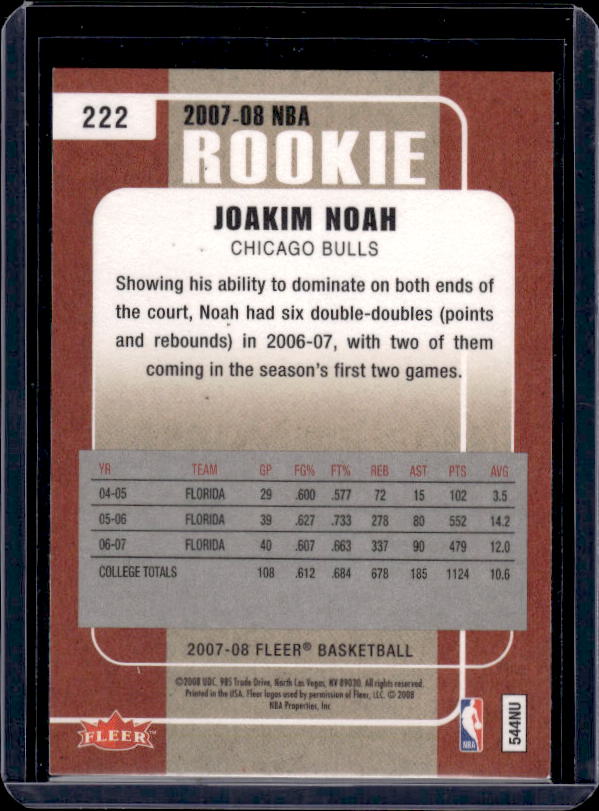 2007-08 Fleer #222 Joakim Noah
