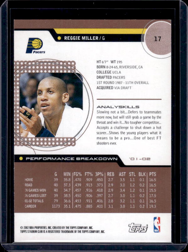 2002-03 Stadium Club #17 Reggie Miller