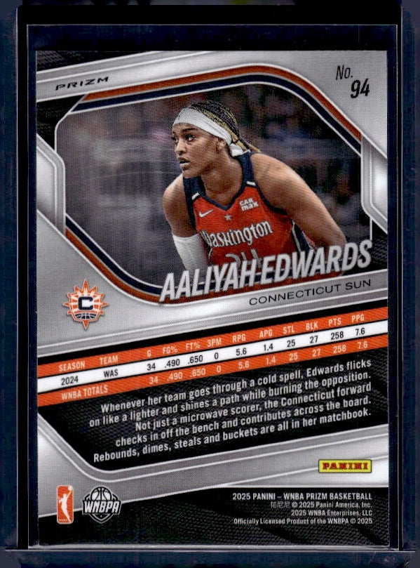 2025 Panini Prizm WNBA #94 Aaliyah Edwards Blue Velocity Prizm