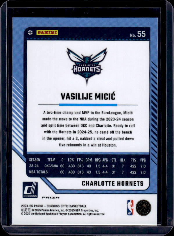 2024-25 Donruss Optic #55 Vasilije Micic Purple Shock