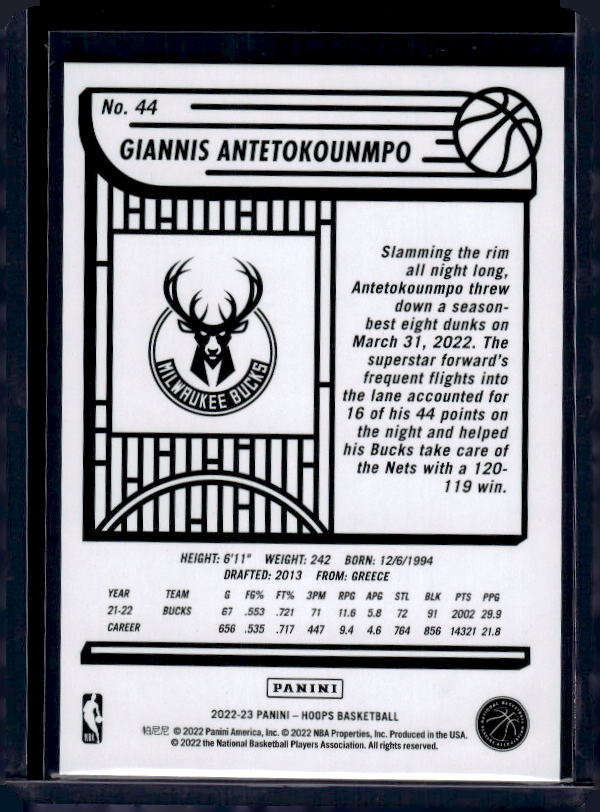 2022-23 Hoops #44 Giannis Antetokounmpo Hyper Red #/99
