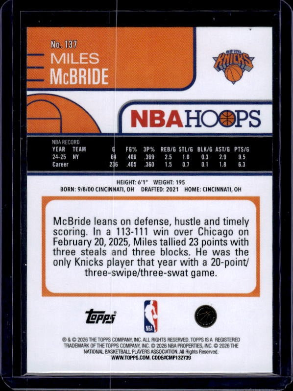 2025-26 Hoops #137 Miles McBride Rainbow