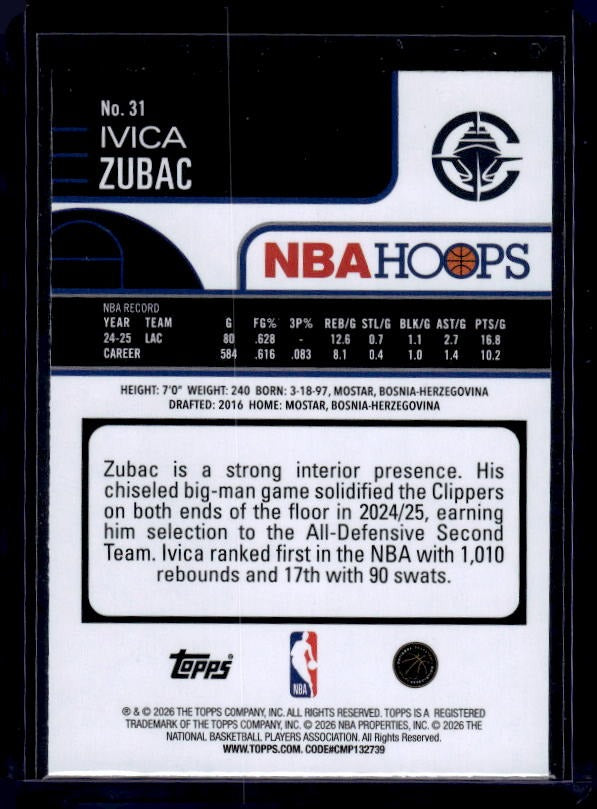 2025-26 Hoops #31 Ivica Zubac Green Hoops
