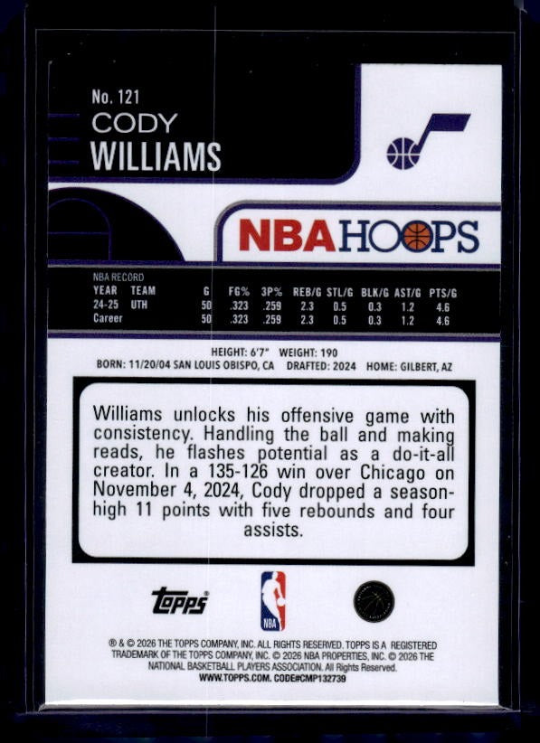 2025-26 Hoops #121 Cody Williams Rainbow