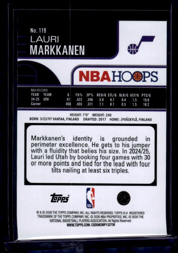 2025-26 Hoops #119 Lauri Markkanen Green Hoops