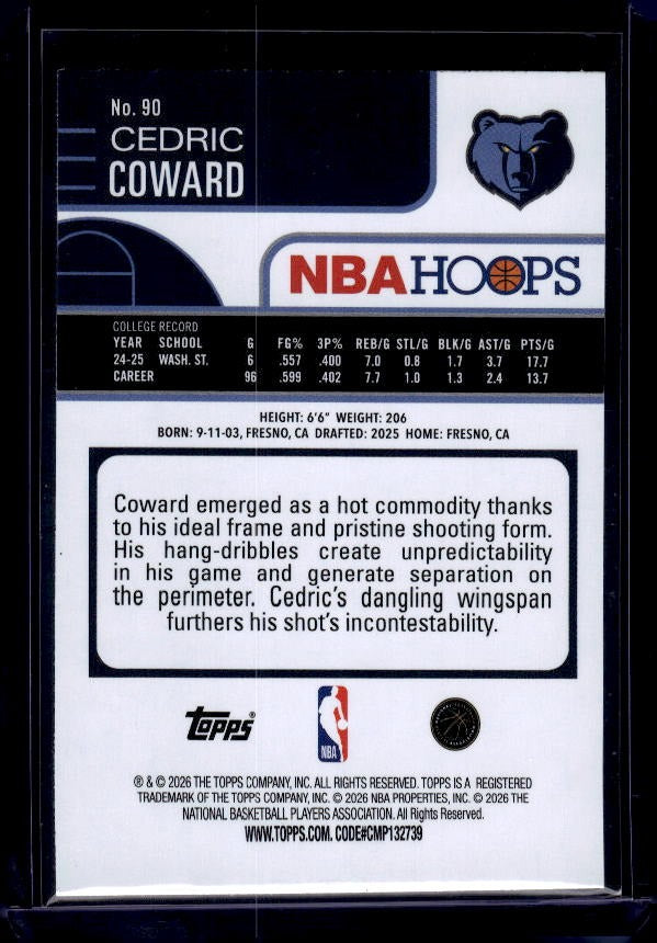2025-26 Hoops #90 Cedric Coward Green Hoops