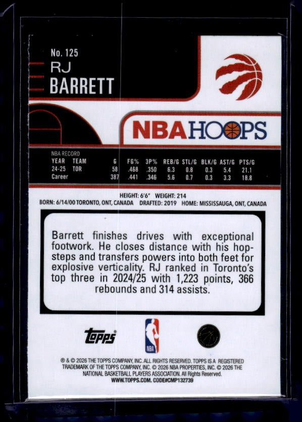 2025-26 Hoops #125 RJ Barrett Green Hoops