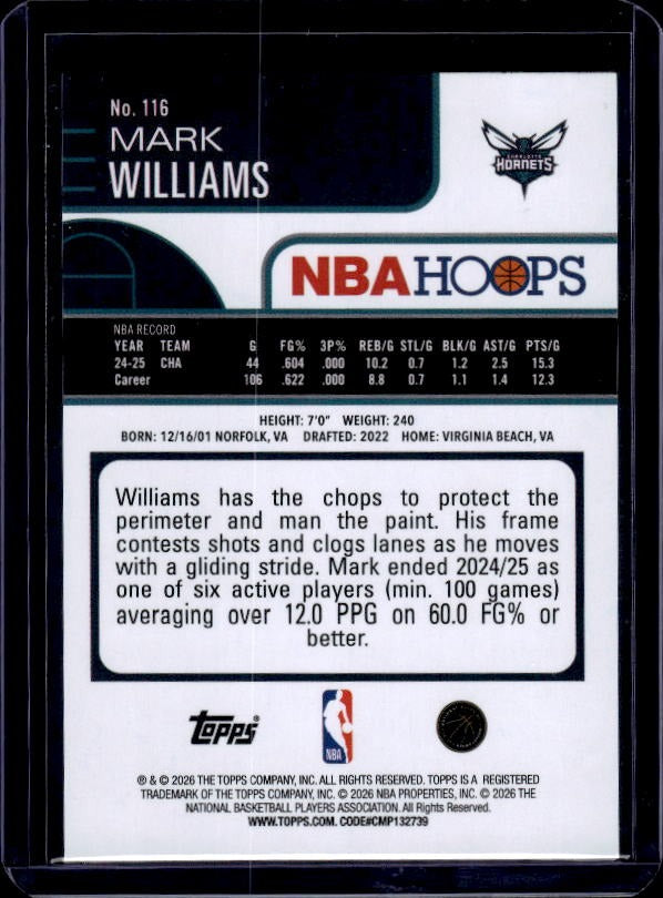 2025-26 Hoops #116 Mark Williams Pixel Burst