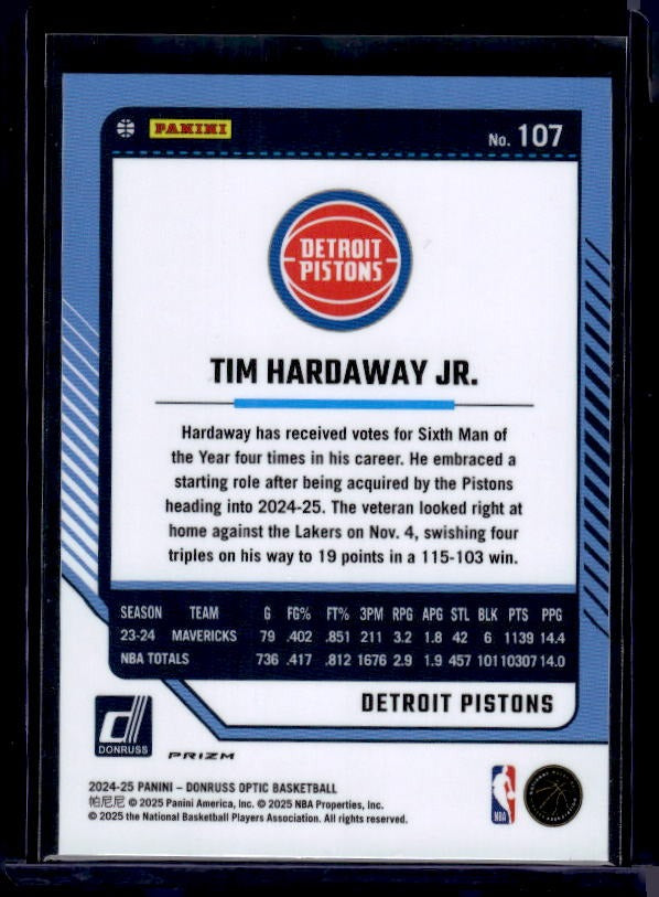 2024-25 Donruss Optic #107 Tim Hardaway Jr. Purple Shock