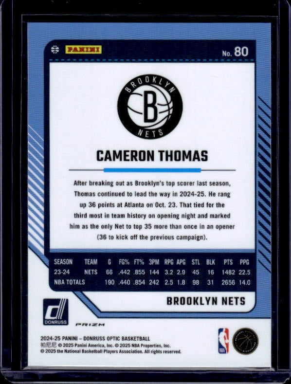 2024-25 Donruss Optic #80 Cameron Thomas Holo
