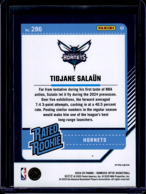 2024-25 Donruss Optic #286 Tidjane Salaun Holo