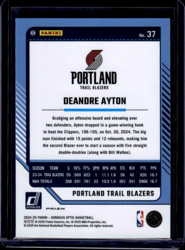 2024-25 Donruss Optic #37 Deandre Ayton Purple