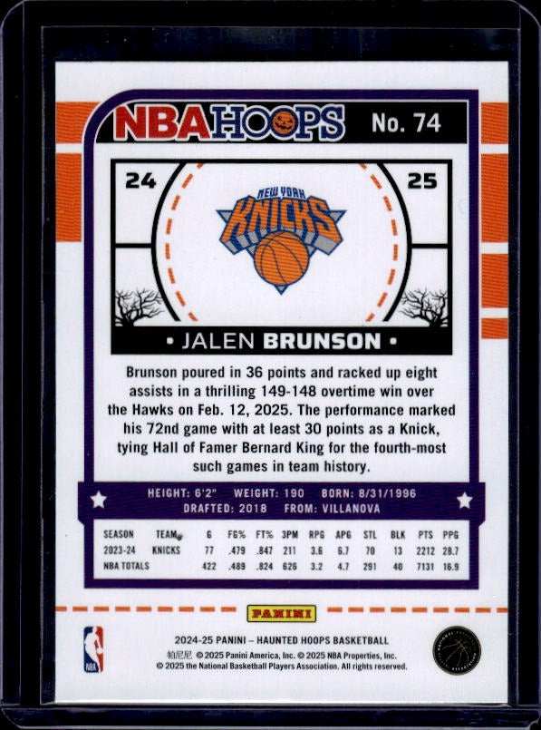 2024-25 Hoops Haunted Hoops #74 Jalen Brunson Slime