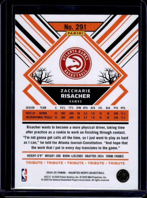 2024-25 Hoops Haunted Hoops #291 Zaccharie Risacher Slime