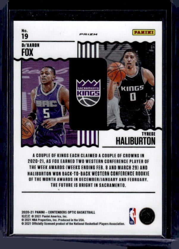 2020-21 Panini Contenders Optic #19 De'Aaron Fox / Tyrese Haliburton
