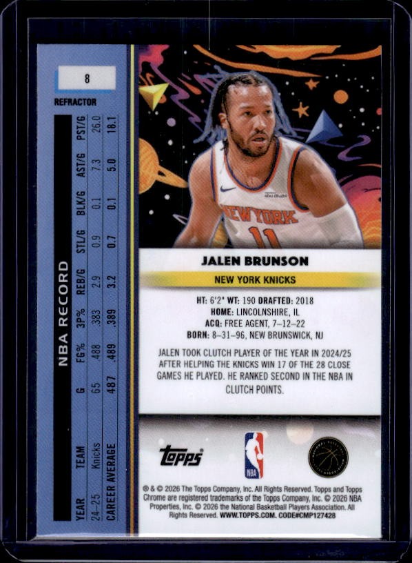 2025-26 Topps Chrome Cosmic #8 Jalen Brunson Lunar Refractor