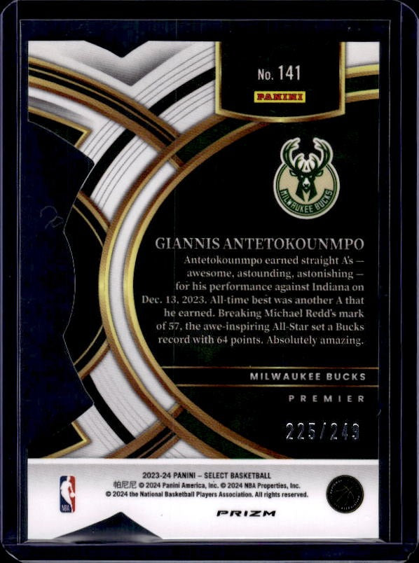 2023-24 Panini Select #141 Giannis Antetokounmpo Blue Prizm Die Cut #/249