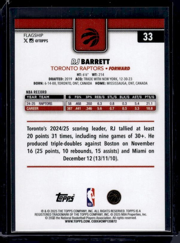 2025-26 Topps #33 RJ Barrett Foil Pattern