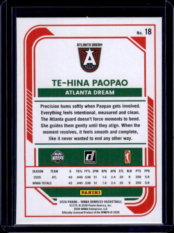 2026 Donruss WNBA #18 Te-Hina Paopao Lava