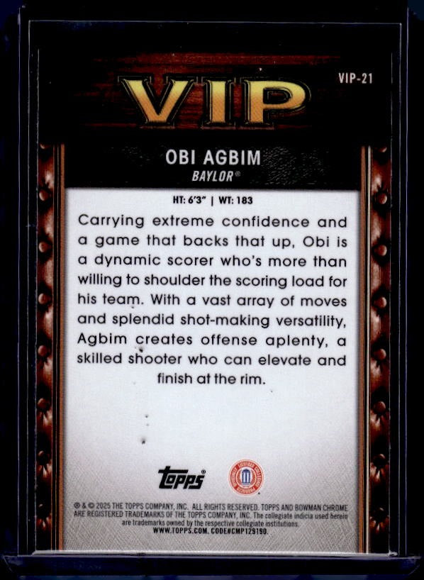 2025-26 Bowman #VIP-21 Obi Agbim Very Important Prospects
