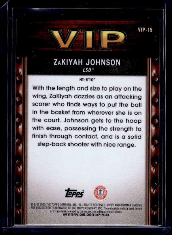 2025-26 Bowman #VIP-15 ZaKiyah Johnson Very Important Prospects