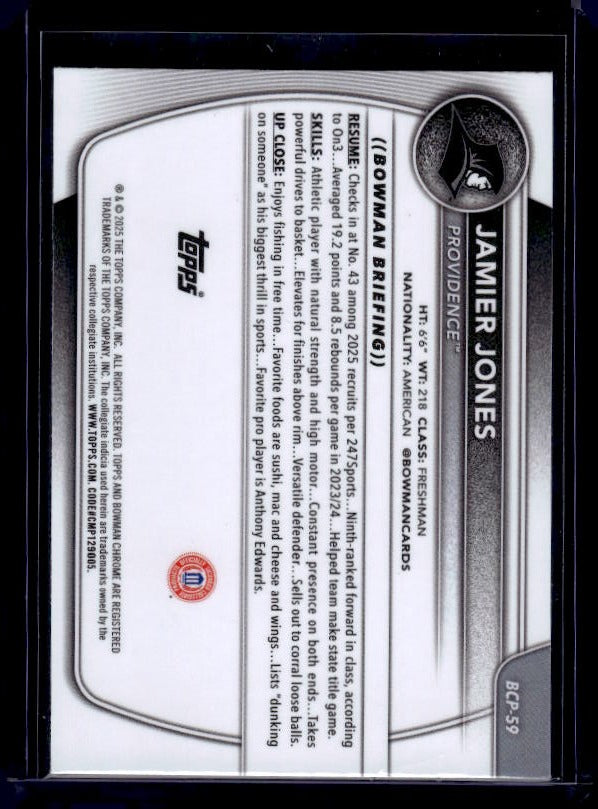 2025-26 Bowman #BCP-59 Jamier Jones Chrome Prospects Reptilian Refractor
