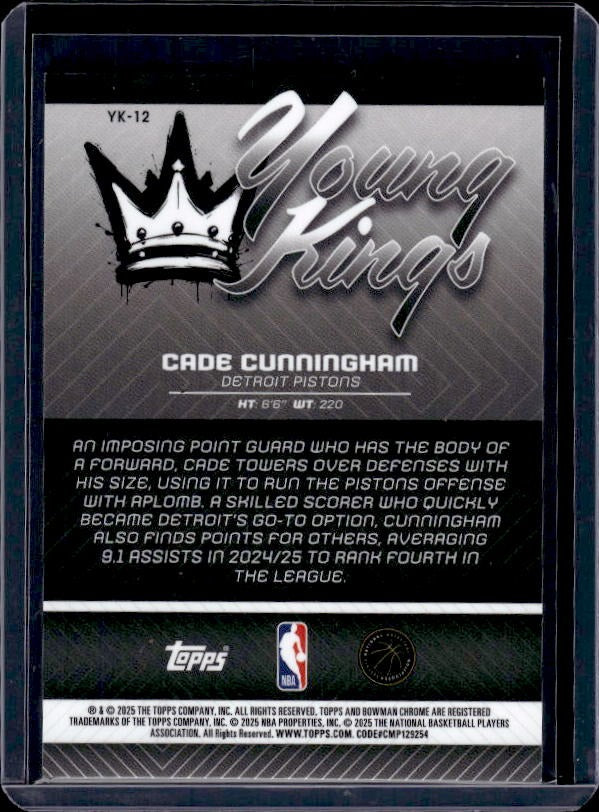 2025-26 Bowman #YK-12 Cade Cunningham Young Kings Aqua Refractor #/125