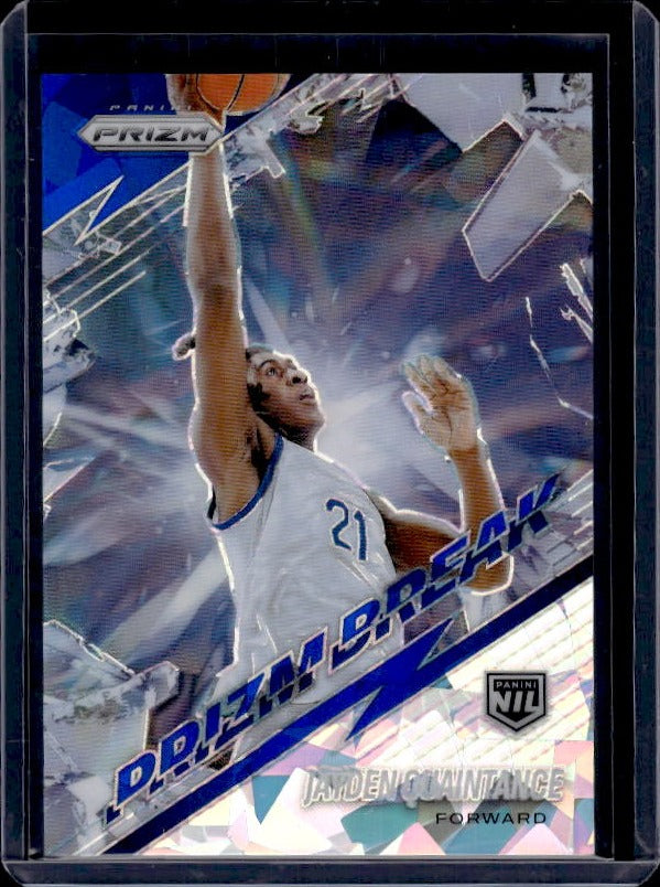 2025-26 Panini Prizm #1 Jayden Quaintance Prizm Break Prizm Blue Ice #/49