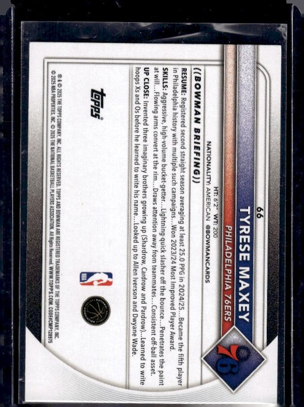2025-26 Bowman #66 Tyrese Maxey Green Pattern Border #/99