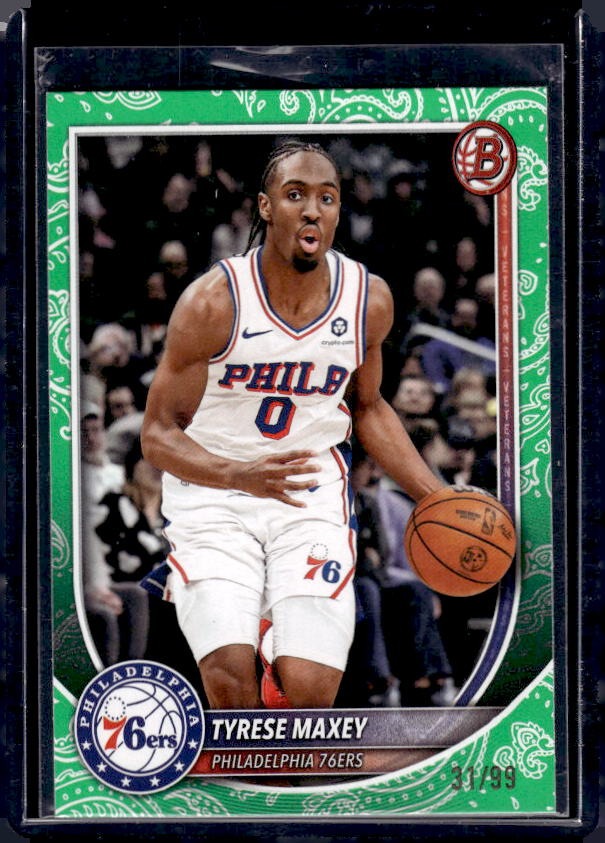 2025-26 Bowman #66 Tyrese Maxey Green Pattern Border #/99