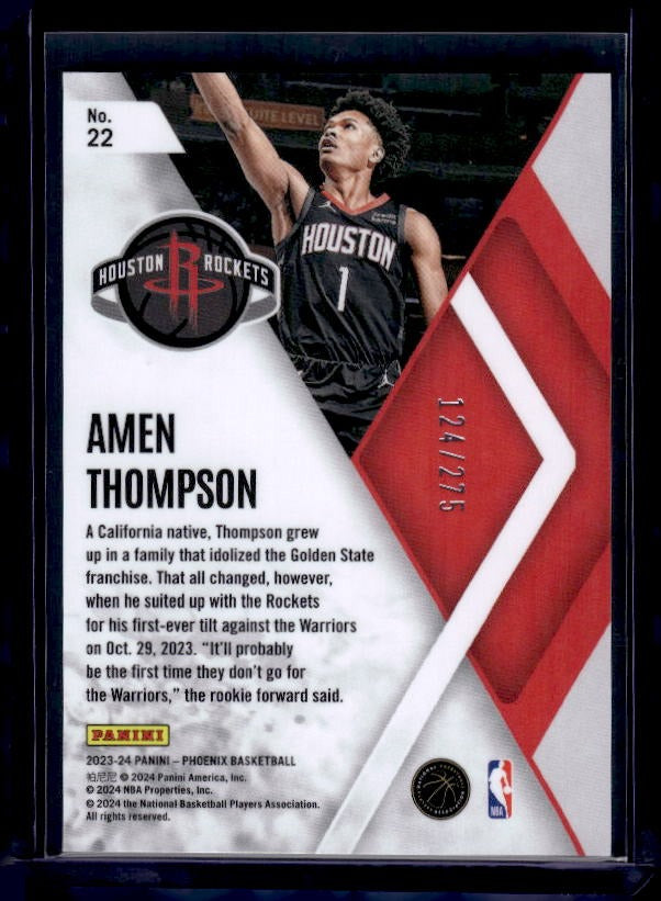 2023-24 Panini Phoenix #22 Amen Thompson Instant Phenom Phoenix Blue Lazer #/275