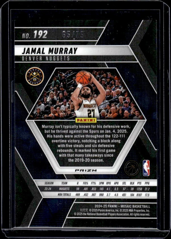 2024-25 Panini Mosaic #192 Jamal Murray Blue Fluorescent Mosaic #/75