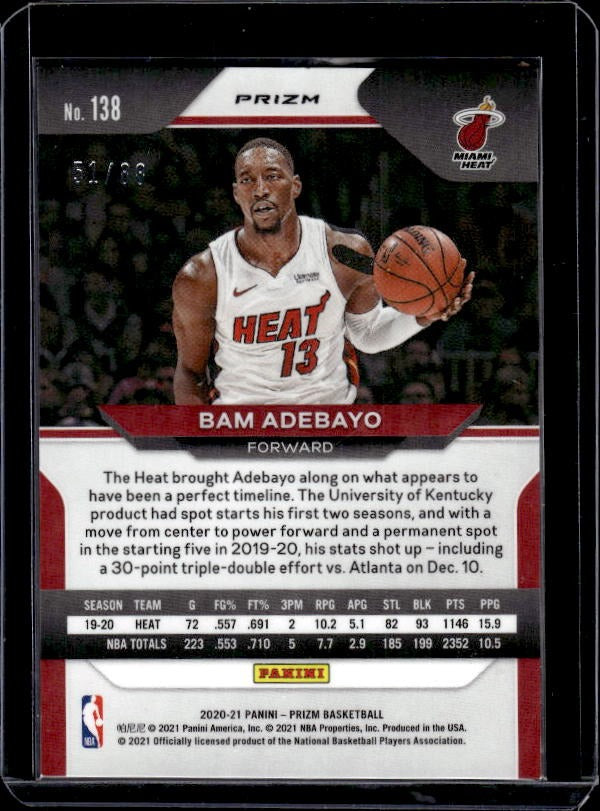 2020-21 Panini Prizm #138 Bam Adebayo Choice Red Prizm #/88