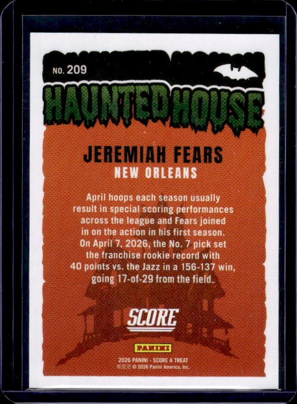 2026 Score-A-Treat #209 Jeremiah Fears Holo Spooky #/99